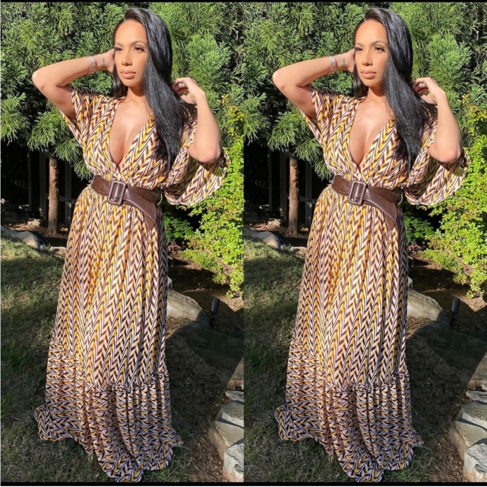 Fashion Nova Breaking Free Plunge Maxi Sundress Sz M - Picture 2 of 12